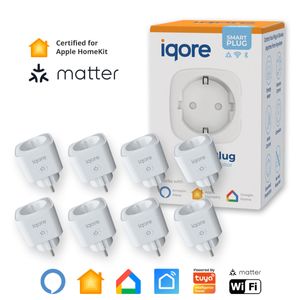 8x iqore Matter Intelligente WLAN Steckdose für Apple Homekit mit Strommessung und Sprachsteuerung, Timer, SmartLife App, Smart Plug, Alexa & Google