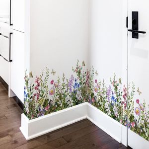 Große Pflanzengras-Wand-Eckaufkleber, Blumen mit Schmetterlingen, Fußleiste, Sockelleiste, Wandaufkleber für Schlafzimmer, Wohnzimmer, Treppe, Küche