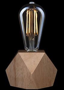 CROWN LED Tischlampe Vintage Batteriebetrieben - Design Tischleuchte aus Holz Farbe Eiche hell E27 Fassung inkl. Retro Edison LED Glühbirne EL10