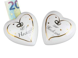 Formano Spardose Herz Hochzeit, gold, Porzellan, ca 8,5 x 8 cm - Geschenke zur Hochzeit