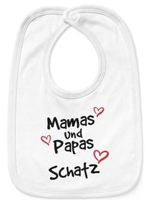 Baby Lätzchen mit Spruch Mamas und Papas Schatz Herz-Motive Baumwolle Junge/Mädchen SpecialMe® weiß 56/62 (1-3 Monate)