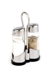 APS Pfeffer- und Salz Menage  /// 8 x 4 cm, H: 13 cm  /// Glas, Edelstahl, ABS  /// 40455
