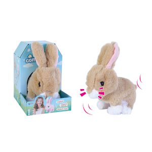 Kuscheltiere Bunny Toys Elektrischer Hasen, beweglich, interaktive Batterie, lebensecht, macht Geräusche, wackelt Ohren und Nase  (braun)
