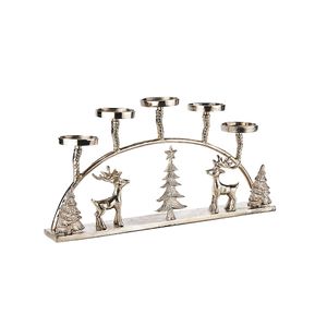 Kobolo Kerzenhalter Teelichthalter Bogenförmig -Weihnachten Advent - Metall - silber - 53x7x26cm - Kerzenständer Dekoration Deko Home Zuhause Leuchter
