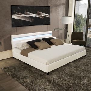 HOME DELUXE - LED Bett NUBE - Weiß, 200 x 200 cm - inkl. Lattenrost und Schubladen I Polsterbett Design Bett inkl. Beleuchtung