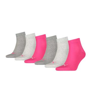PUMA Unisex Quarter-Socken, 6er Pack - Sneaker, ECOM, Logo, uni Grau/Pink 35-38