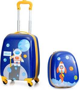 GOPLUS 16" Kinderkoffer + 12" Rucksack, Kids Trolley mit Teleskopgriff, Hartschalenkoffer mit Rollen, für Kinder ab 3 Jahren, Farbwahl (Astronaut)