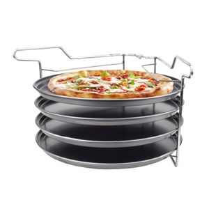 Michelino 4-Teiliges Pizza Backset mit Antihaftbeschichteten Platten, grau