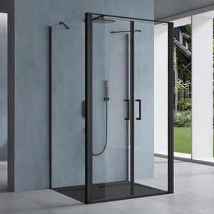 doporro Duschkabine U-Form 90x120x90cm Duschabtrennung in schwarz zwei Drehtüren ESG-Sicherheitsglas Klarglas mit Nano-Beschichtung Ravenna66UK
