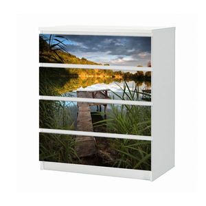 Set Möbelaufkleber für Ikea Kommode MALM 4 Fächer / Schubladen Sonnenuntergang Fluss Landschaft Aufkleber Möbelfolie sticker (Ohne Möbel ) Folie 25B331