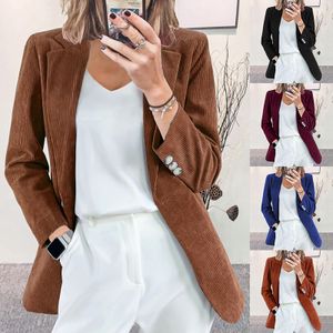Damen Retro Slim Fit Cord Blazer Mantel Büro Damen OL Revers Jacke Outwear,Farbe: Weinrot,Größe:M