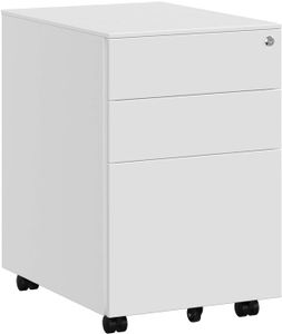 SONGMICS Rollcontainer mit 3 Schubladen Stahl Büroschrank 60 x 52 x 39 cm mit Hängeregistratur abschließbarer Schrankkorpus weiß OFC60WT