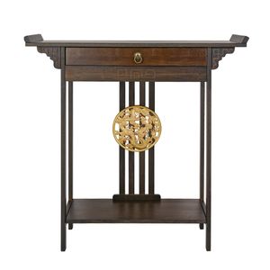 Bambusový konzolový stolík WISFOR , predsieňový stolík so zásuvkou a policou, bočný stolík do vchodu, obývačky, spálne