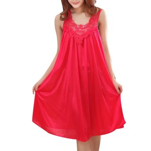 Summer Lace Patchwork Ärmellose Pyjamas Nachtwäsche Frauen Nachthemd Nachthemd||rot