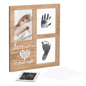 Navaris Bilderrahmen für Baby Handabdruck Fußabdruck - 30 x 25 x 2,4 cm Rahmen Abdruckset für Hände und Füße - Fotorahmen mit Stempelkissen