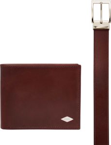 FOSSIL Geldbörse Gürtel Ryan Large Coin Pocket & Belt Gift Set Cognac braun