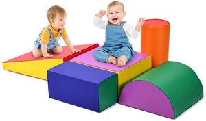 GOPLUS Schaumstoffbausteine 5 Stück, Bauklötze Softbausteine Set, Treppe und Rutsche für Kinder, Großbausteine Spielzeug zum Klettern Rutschen Krabbeln(Bunt)