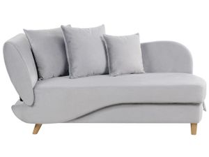 BELIANI Chaiselongue Linksseitig Hellgrau Samtstoff mit Bettkasten Dekokissen Modern Récamiere Liegesofa Sitzmöbel Wohnzimmer Jugendzimmer