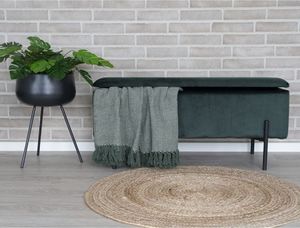 Watford Sitzbank mit Aufbewahrung grüner Velour, schwarz.