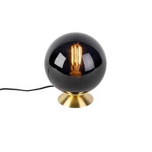 QAZQA - Art Deco Art Deco Tischlampe Messing mit schwarzem Glas - Pallon I Wohnzimmer I Schlafzimmer - Kugel I Kugelförmig - LED geeignet E27