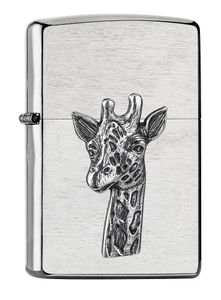 ZIPPO – Giraffe Emblem –  Emblem Attached, Chrome Brushed – Sturmfeuerzeug, nachfüllbar, in hochwertiger Geschenkbox