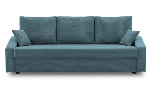 Couch AIKIDO 223x90 - mit schlaffunktion - Farben zur Auswahl - modernen Couch - mit Bettkasten - Moderner Cordstoff - Stoff POSO 026 Himmelblau
