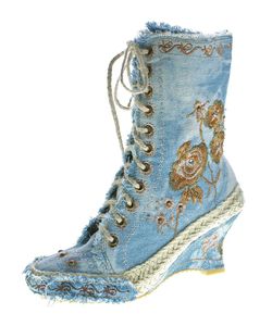 Damen Stiefeletten Keil Absatz Stiefel Wedges Stoff Schuhe Batik-Look Muster variieren Gr. 36-41, schuhe Größe:39 EU, Farbe schuhe:Blau