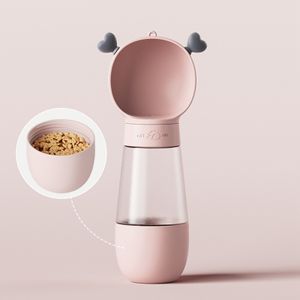 2 In 1 Trinkflasche Hunde für unterwegs, 200ml Hundenäpfen + 350ml Hundetrinkflasche Wasserflasche tragbar Tasche Wasserspender(Rosa)