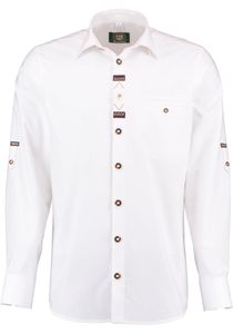 OS Trachten Herren Hemd Langarm Trachtenhemd mit Liegekragen Zigoyo, Größe:37/38, Farbe:weiß
