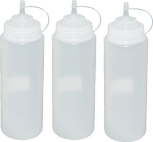 3 Stück transparente Quetschflaschen 1 Liter Dosierflasche Spenderflasche Dressingflasche