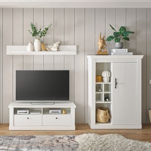 Wohnwand in Pinie weiß mit Highboard, 3-teilig, Landhaus-Stil - RAPLA-61