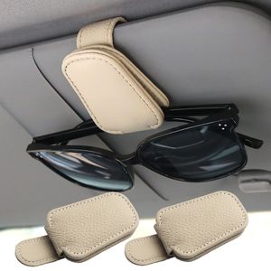 2 Pack Brillenhalter für Auto Sonnenblende,Echt Leder Auto Visier Zubehör Sonnenbrillen Halterung Magnetische Sonnenbrillenhalter Ticket Clip(Beige)