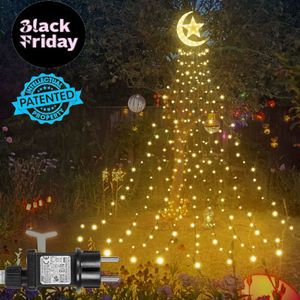 Weihnachtsbaum Lichterkette, 350LED Christbaumbeleuchtung 3.5 m mit stern, Wasserfall Überwurf Lichterkette, 8 Leuchtmodi Memory Timer, für Außen Inn