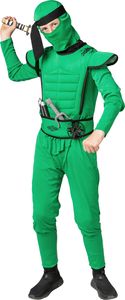 Ninja Krieger Set 3-tlg. Overall grün Gürtel Haube Kinder Karneval Kostüm 128