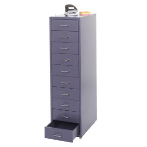 Rollcontainer Boston T851, Schubladenschrank Stahlschrank, 110x28x41cm 10 Schubladen  dunkelgrau