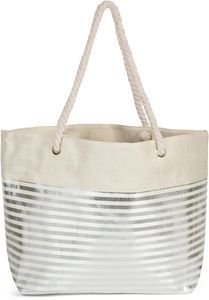 styleBREAKER Damen XXL Strandtasche mit Metallic Streifen und Reißverschluss, Schultertasche, Shopper 02012281, Farbe:Beige-Silber
