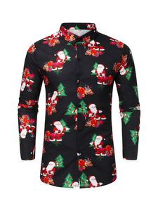 Herren Weihnachtshemd Langarm Hemden Christmas Shirt 3D Druck Slim Fit Freizeithemd Schwarzes Blumen Weihnachten, Größe: 3xl