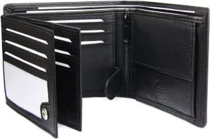 Herren Geldbörse aus Nappa Leder 12 Kartenfächer, RFID Schutz, Querformat Portemonnaie, Schwarz