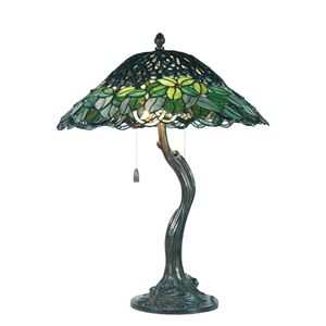 HAES DECO - Tiffany-Tischlampe Ø 47x58 cm Tiffany-Schreibtischlampe aus grünem Glas Tiffany-Lampen Buntglas