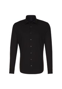 Seidensticker BUSINESS KENT Black Rose Pánská městská košile s dlouhým rukávem Kent Límec Kombinovaná manžeta Přizpůsobený střih Bavlněný popelín Nežehlivý černý 44