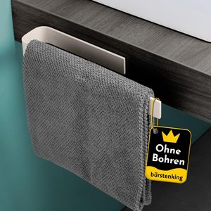 Bürstenking Handtuchhalter ohne Bohren – 33 cm – selbstklebender Handtuchhalter – einarmige Halterung für Badetuch, Handtuch – moderner Handtuchhalter klebend – matt Weiß