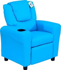 HOMCOM Kindersessel, Minisessel, Kindersofa für 3-6 Jahre alt, Liegefunktion, Eingebauten Becherhalter, Blau, 62 x 56 x 69 cm