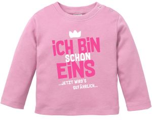 Baby Langarm-Shirt 1. Geburtstag Ich bin schon 1 jetzt wird's gefährlich Geburtstagsshirt Baumwolle MoonWorks® Mädchen rosa 92/98 (16-24-Monate)