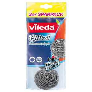 Vileda, Glitzi, Gąbka ze stali nierdzewnej, 3 sztuki  (PRODUKT Z NIEMIEC)