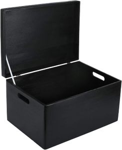 Creative Deco XXL Schwarz Große Holzkiste Aufbewahrungsbox Spielzeug | 40 x 30 x 24 cm (+/- 1cm) | Mit Deckel zum Dekorieren Aufbewahren | Mit Griff | Perfekt für Dokumente, Wertsachen und Werkzeuge