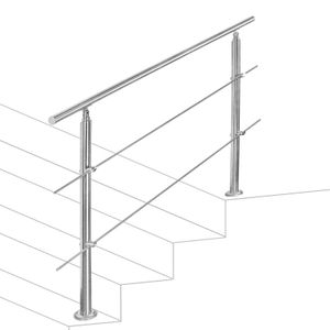 Yakimz poręcz schodowa poręcz balustrada ze stali nierdzewnej schody balustrada Ø42mm na schody balkon wewnątrz i na zewnątrz 150CM z 2 krzyżakami