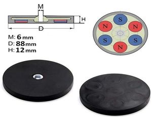 Magnet gummiert mit Gewinde Topfmagnet M6 Größe 88mm Magnete Gummiert mit Bohrung Gewinde Magnethaken Kabelhalter Scheiben Öse