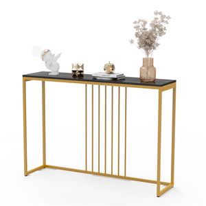 WISFOR Konzolový stôl XXL Bočný stôl Predsieňový stôl mramor, odkladací stôlImitáciaatívny príborník Bočný stôl so zlatým kovovým rámom Vchod do obývacej izby 120x30x78,5 cm, čierny