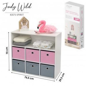Judy Wild Kinder Holzregal 76 x 29,5 x H70 cm Kinderregal mit 6 Boxen Rose-Pink 400119