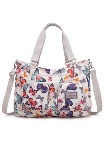 Damen Multi-Taschenhand-Handtasche Reisen Reißverschluss Umhängetasche modischer verstellbare Riemen-Tasche,Farbe:Buntes Schmetterling